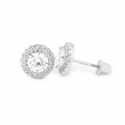 Solid 14k Yellow or White Gold Diamond Imitation CZ Cubic Zirconia Round Halo Stud Earrings