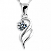 Beautiful Cubic Zirconia with S925 Sterling Silver Necklace Angle Wing Pendant 18