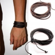 Original Tribe 2-pack Leather Black & Brown Bracelets - Fashion Adjustable Leather Wristband and Rope Cuff Bracelet - Great for Men, Women, Teens, Boys, Girls Sl1