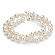 Sterling Silver 2 Rows 8-9mm White Cultured Freshwater Pearl 7.25 Bracelet with Tube Clasp.