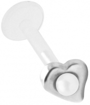 Imitation Pearl Heart Lip Ring BioFlex Labret Stud 18g-16g-14g-Tragus-Monroe Jewelry-Cartilage Earring
