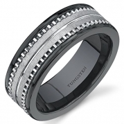 Flat Edge 7 mm Comfort Fit Mens Black Ceramic and Tungsten Combination Wedding Band Ring Size 8.5