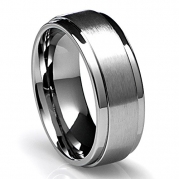 8MM Men's Titanium Ring Wedding Band with Flat Brushed Top and Polished Finish Edges [Size 8]