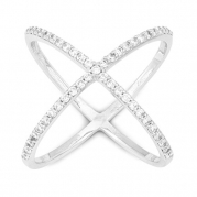 Sterling Silver CZ X Criss Cross Long Ring (Size 5)