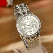 Geneva Luxury Silver Classic Round Crystal Ladies Watch