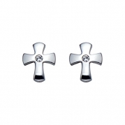 Stainless Steel Christian Cross with White Crystal Stone Stud Earrings