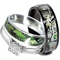 Camo Wedding Rings Set His and Hers 3 Rings Set, Stainless Steel and Titanium (Size Men 10; Women 9)