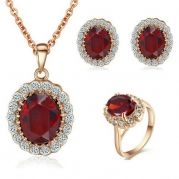 Yoursfs Kate Middleton Style Jewelry Sets 18k Rose Gold Plated Ruby Pendant Necklace and Stud Earring and Rings (6)