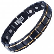 Unique Stainless Steel Mens Gold Black Power Element Bracelet with 3000g Magnets