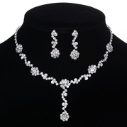 Yazilind Clear Crystal Silver Plated Bridal Jewelry Sets Twisted Pendant Necklace and Earrings