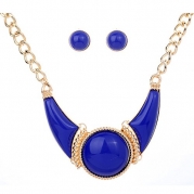Yazilind Retro Gold Plated Embossed Royal Blue Resin Bib Collar Necklace Earrings Jewelry Set
