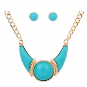 Yazilind Retro Gold Plated Embossed Blue Resin Bib Collar Chain Necklace Jewelry