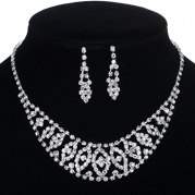 Yazilind Shining Clear Crystal Silver Plated Bridal Jewelry Sets Necklace and Earrings