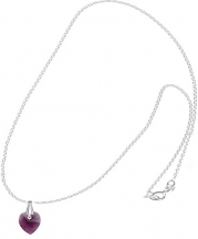 Purple Crystal Heart Imitation February Birthstone Necklace for Teen Girl-Women-16 in. Silver Color Chain