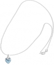 Aqua Crystal Heart Imitation March Birthstone Necklace for Teen Girls-Women-16 inch Silver Color Chain