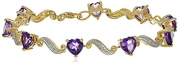 Yellow Gold Flash Plated Sterling Silver Wave Heart Amethyst Diamond Bracelet