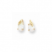 Solid 14k Yellow Gold Imitation Opal w/Leaf Post Studs Earrings (10mm x 5mm)