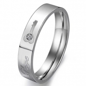 Women's Wide 4mm Love Stainless Steel Bands Ring CZ Silver Key Valentine Love Couples Promise Engagement Wedding Size5