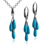 Sterling Silver Imitation Turquoise Dreams Pendant Leverback Earrings Necklace Set 18 Inches