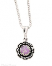 Sterling Silver Box Chain Necklace Imitation Pink Opal Flower Concho