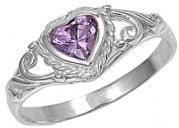 Purple Heart Shaped Ring-Sizes 2-5-Silver Color Imitation February Birthstone Ring-Small Ring for Fingers