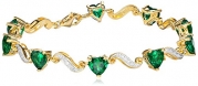 Yellow Gold Flash Plated Sterling Silver Wave Heart Created Emerald Diamond Bracelet