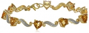 Yellow Gold Flash Plated Sterling Silver Wave Heart Citrine Diamond Bracelet