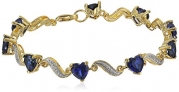 Yellow Gold Flash Plated Sterling Silver Wave Heart Created Blue Sapphire Diamond Bracelet