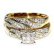 0.18ct Princess Cut Style Pave Bridal Wedding Set Engagement Ring + Band 10k Yellow Gold