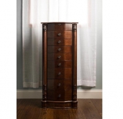 Large Floor Standing 8 Drawer Wooden Jewelry Armoire with Mirror & Lock - Walnut Finish