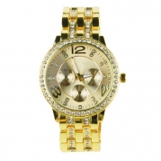 Zeagoo Luxury Gold Crystal Quartz Rhinestone Date Women Wrist Watch Gold
