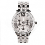 Zeagoo Luxury Gold Crystal Quartz Rhinestone Date Women Wrist Watch Silver