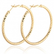 Yazilind Circle Polished Shiny 14K Gold Plated Extra Large Omega Back Hoop Earrings 50mm Diameter