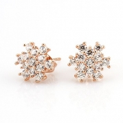Fashion Plaza 18k Rose Gold Plated CZ Stud Earrings Pave 13 Diamonds E622