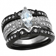 Women's Wedding Ring Set Marquise Shape AAA Cubic Zirconia Black Stainless Steel Non Tarnish