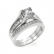 1.8 Carat Cubic Zirconia Stainless Steel Princess Cut Wedding Engagement Ring Set Sizes 5-10 (8)