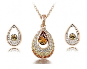 KATGI Fashion Austrian Crystal Angel Teardrop Pendant Necklace & Earrings (Set of 2) (Gold Golden Yellow)