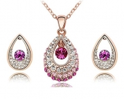 KATGI Fashion Austrian Crystal Angel Teardrop Pendant Necklace & Earrings (Set of 2) (Gold Pink)