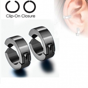U2U Pair of 316L Surgical Stainless Steel Non-Piercing Clip On Round Earrings (Colors Optional) (Black)