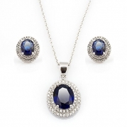 Fashion Plaza 18k White Gold Plated Sapphire Blue Diamond Necklace and Earring Set S162
