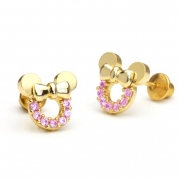 14k Gold Plated Pink Minnie Mouse Children Screwback Earring With 925 Silver Post Baby, Toddler, Kids & Children