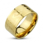 STR-0036 316L Stainless Steel Gold IP Dragons Etched Band Ring; Comes With Free Gift Box (9)