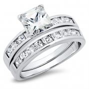 Sterling Silver Cubic Zirconia 2.8 Carat tw Princess Cut CZ Wedding Engagement Ring Set (6)
