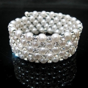 Five Rows Small Fauxl Crystal Rhinestone Pearls Wedding Accessory Bracelet for Party Evening Bridal