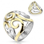 STR-0048 Stainless Steel Two Tone IP Smoke Swirl Hearts Frontal Ring; Comes With Free Gift Box (6)