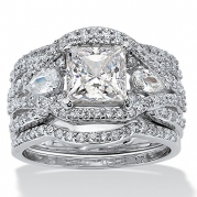3 Piece 3.12 TCW Princess-Cut Cubic Zirconia Bridal Ring Set in Platinum over Sterling Silver
