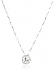 Platinum Plated Sterling Silver Round-Cut Bezel-Set Cubic Zirconia Pendant Necklace, 18
