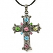 Antique Vintage Style Christian Cross Pendant Necklace Leather Band Charm