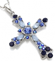 Navy Blue Christian Cross Necklace Heart Shape Pendant Chain Charm Designer Lady Fashion Jewelry