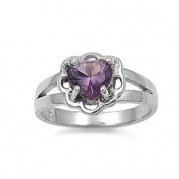 Size 3 Purple Heart Shaped Ring-Sizes 3-Silver Color Imitation February Birthstone Ring for Small Fingers